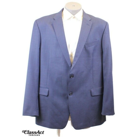 Tommy Hilfiger 2 Piece Suit Mens Blue Wool 2 Btn 48L Flat Fronts 40" Waist - Picture 3 of 11